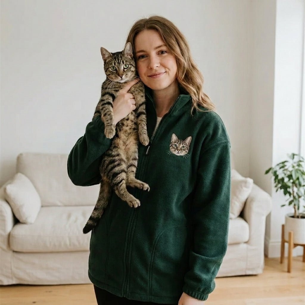 Custom Embroidered Pet Portrait Fleece Full - Zip Jacket - Lucy and Lola Shop