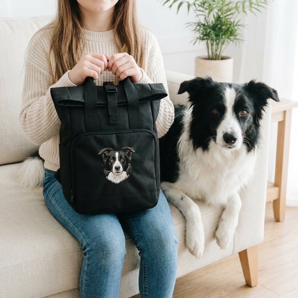 Custom Embroidered Pet Portrait Mini Rolltop Recycled Backpack - Lucy and Lola Shop