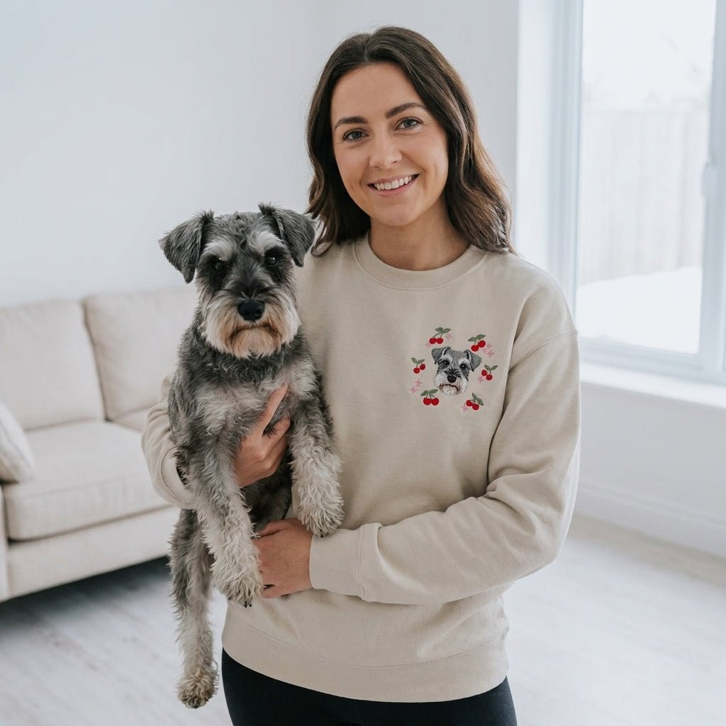 Custom Embroidered Pet Portrait Organic Cherry Sweatshirt - Lucy and Lola Shop