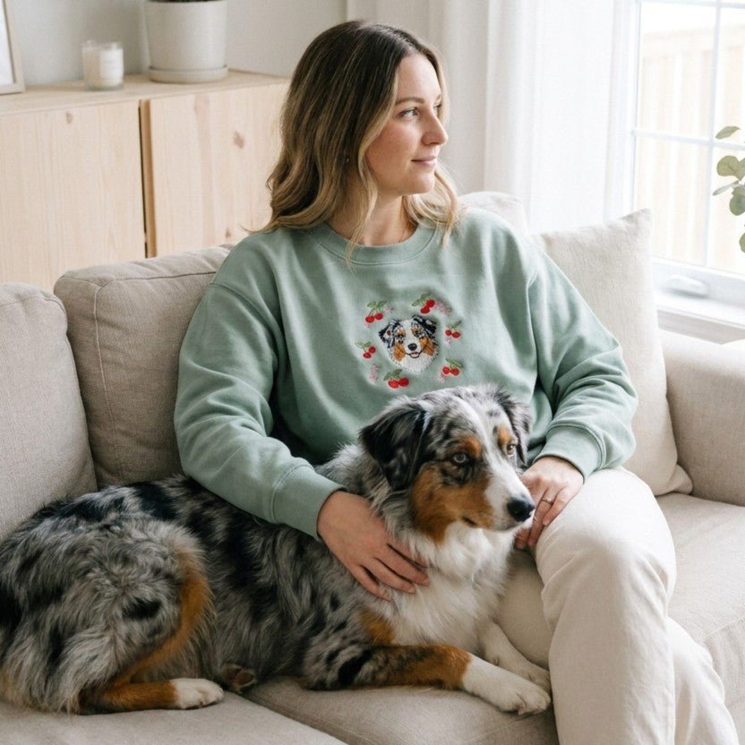 Custom Embroidered Pet Portrait Organic Cherry Sweatshirt - Lucy and Lola Shop