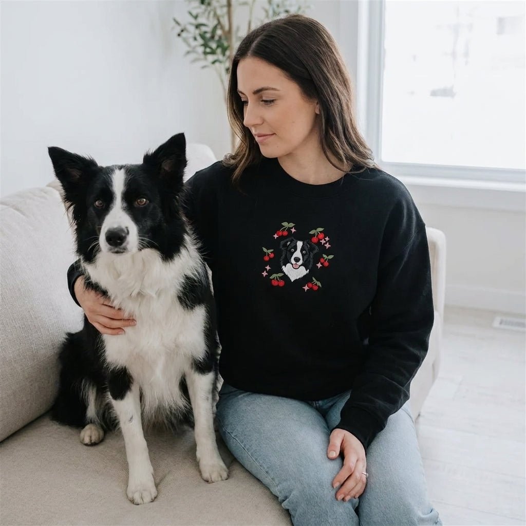 Custom Embroidered Pet Portrait Organic Cherry Sweatshirt - Lucy and Lola Shop
