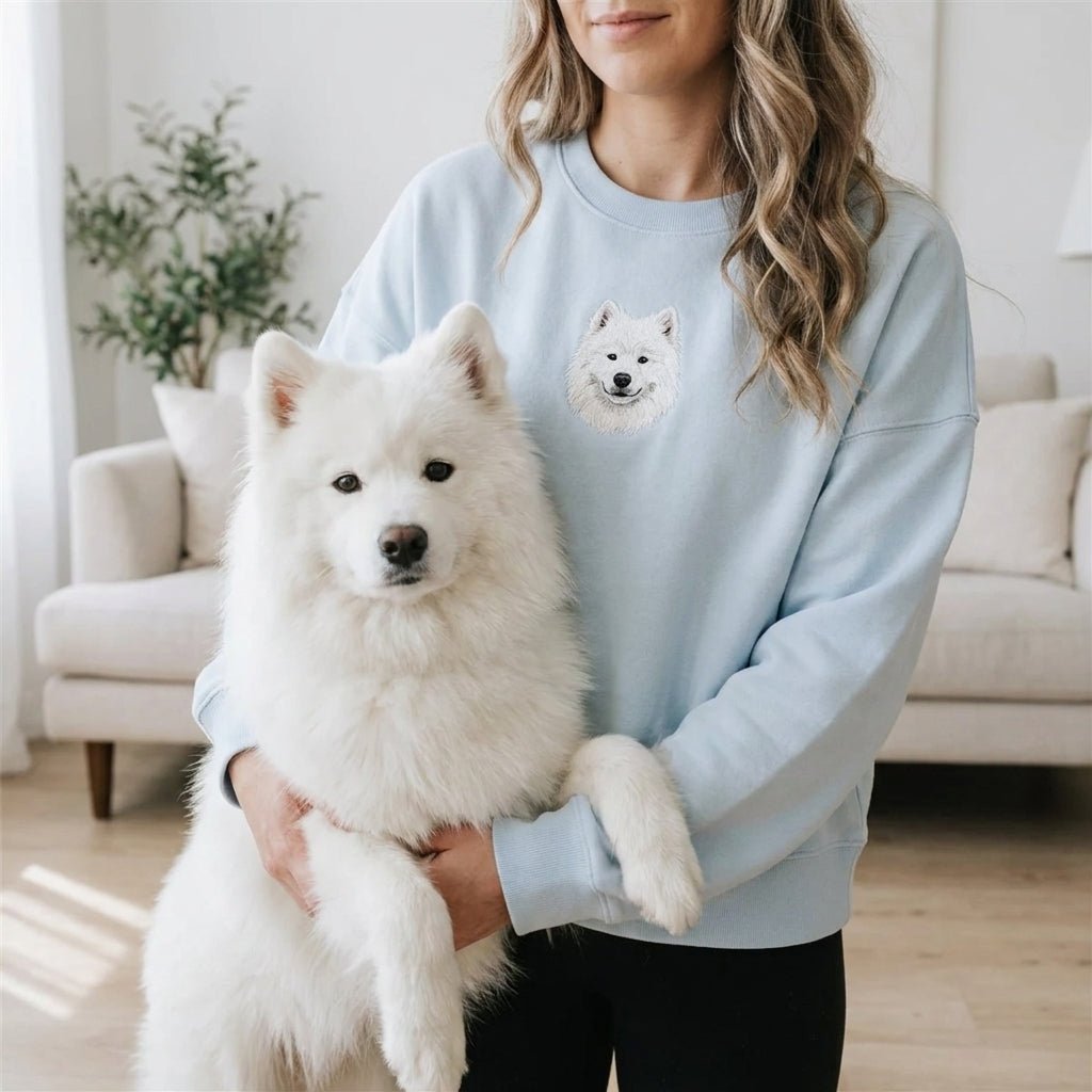 Custom Embroidered Pet Portrait Organic Crop Women's Sweatshirt - Lucy and Lola Shop