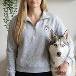 Custom Embroidered Pet Portrait Organic Quarter Zip Sweatshirt - Lucy and Lola Shop