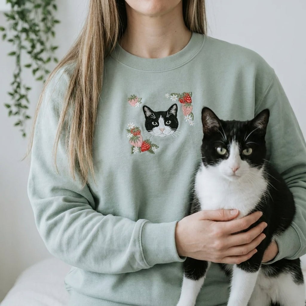Custom Embroidered Pet Portrait Organic Strawberry Sweatshirt - Lucy and Lola Shop
