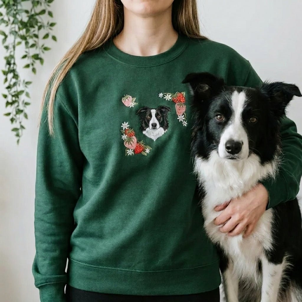 Custom Embroidered Pet Portrait Organic Strawberry Sweatshirt - Lucy and Lola Shop
