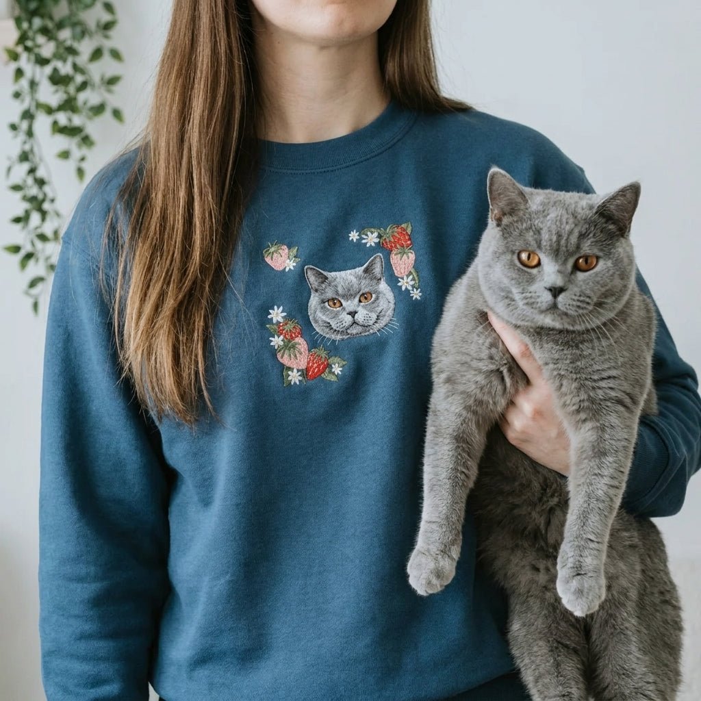 Custom Embroidered Pet Portrait Organic Strawberry Sweatshirt - Lucy and Lola Shop