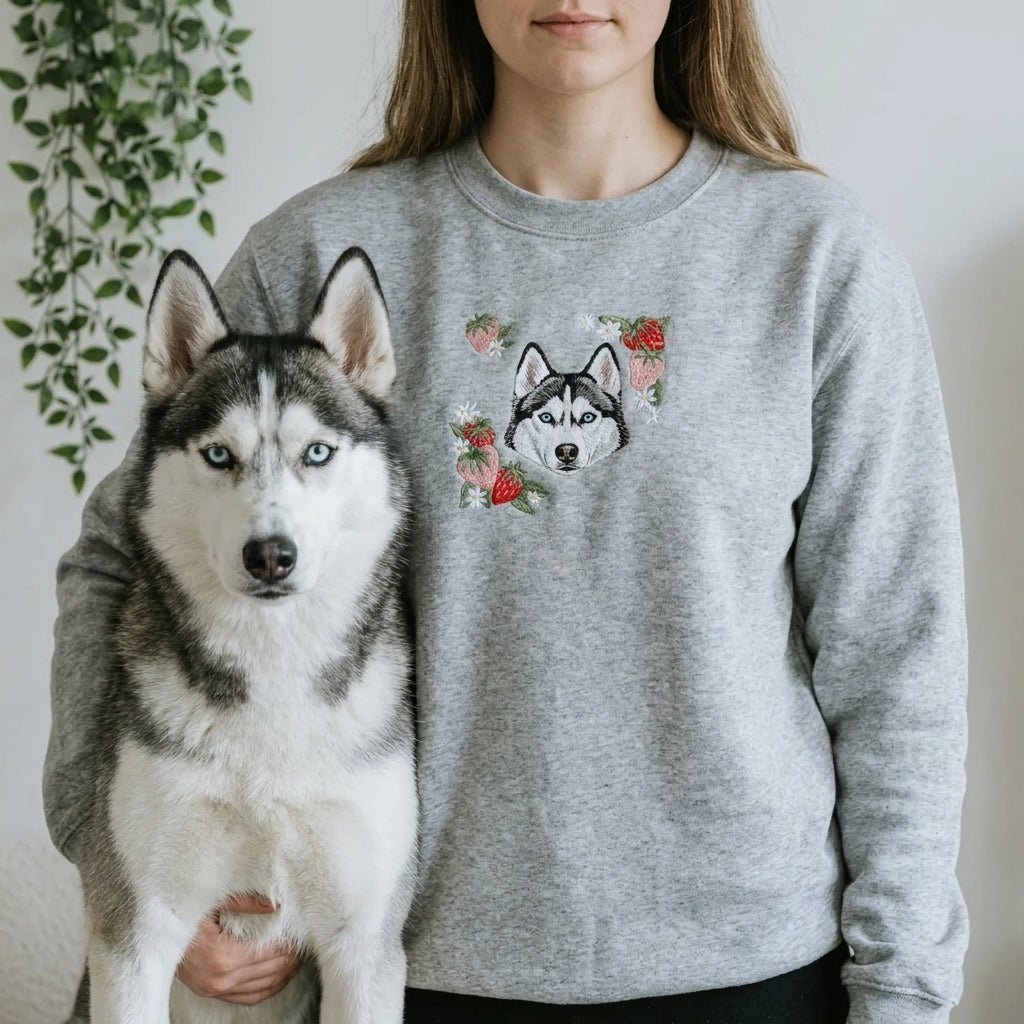 Custom Embroidered Pet Portrait Organic Strawberry Sweatshirt - Lucy and Lola Shop