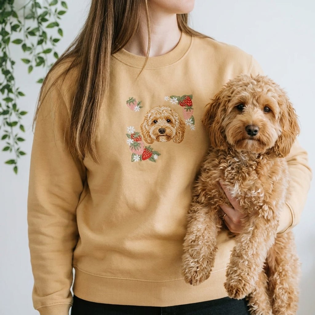 Custom Embroidered Pet Portrait Organic Strawberry Sweatshirt - Lucy and Lola Shop