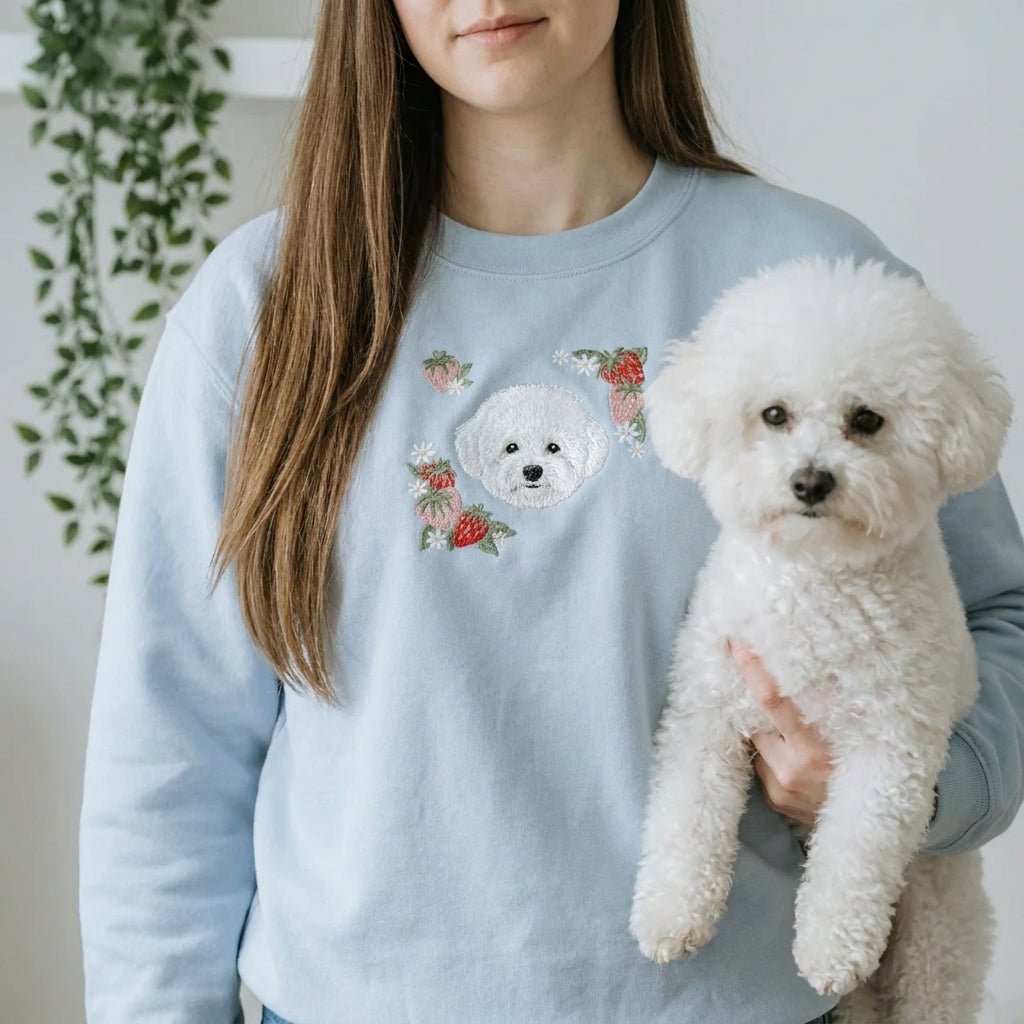 Custom Embroidered Pet Portrait Organic Strawberry Sweatshirt - Lucy and Lola Shop