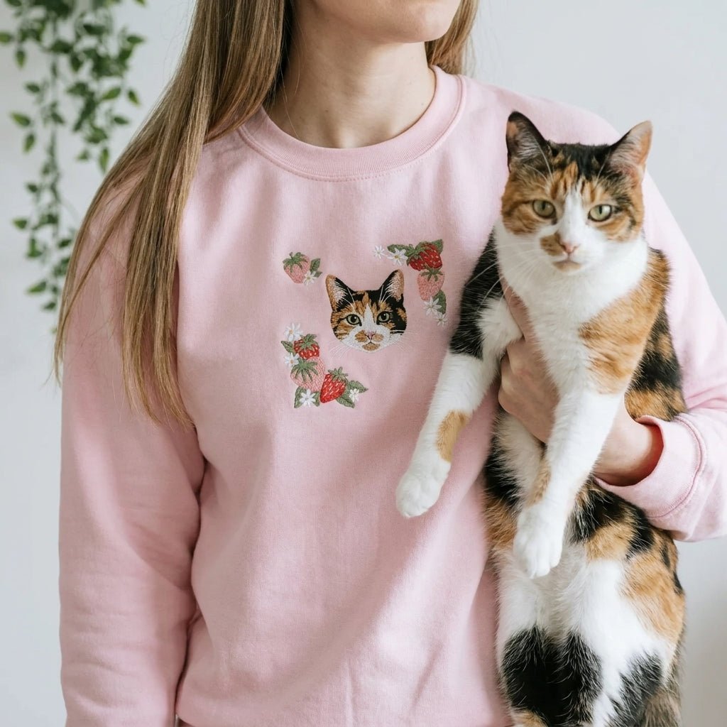 Custom Embroidered Pet Portrait Organic Strawberry Sweatshirt - Lucy and Lola Shop