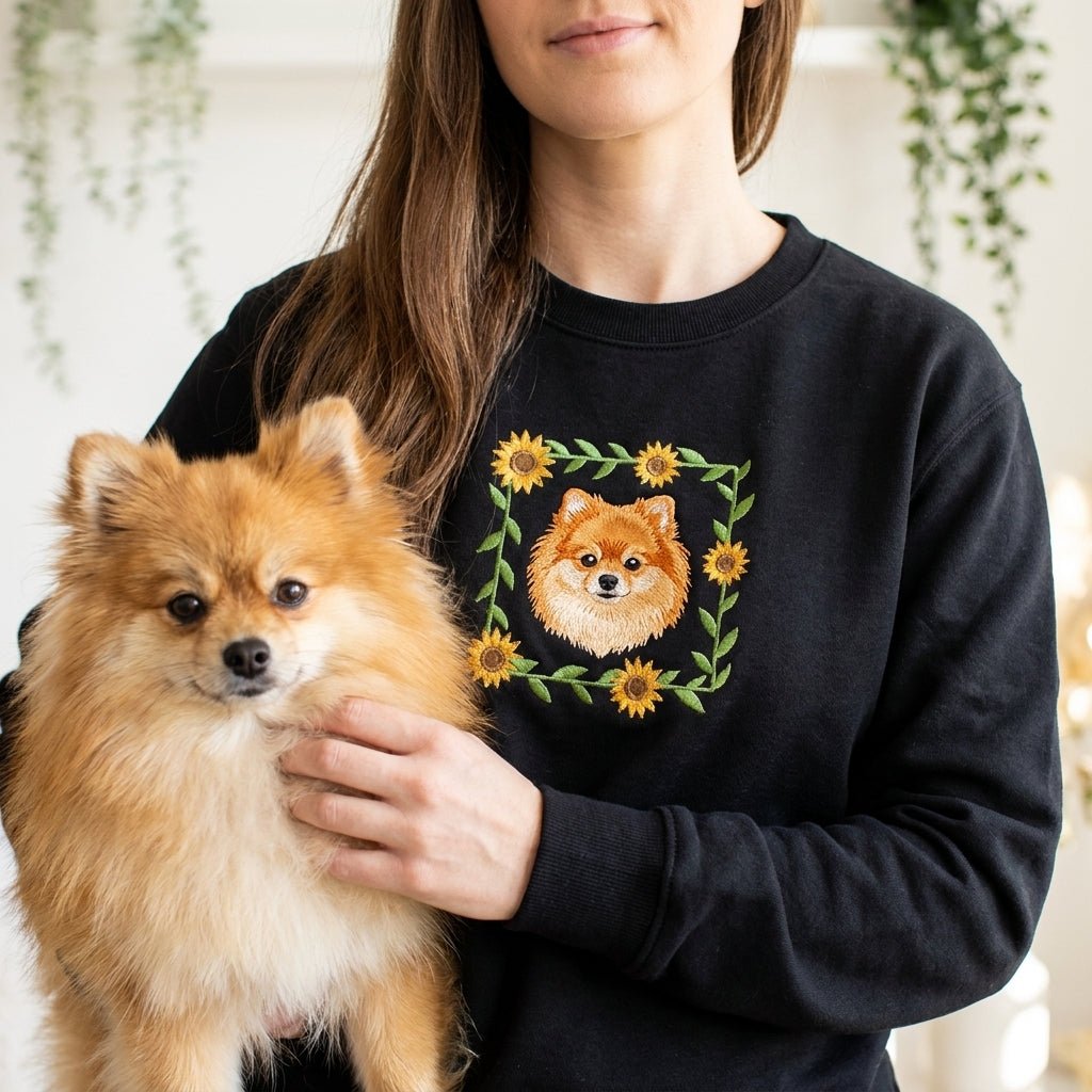 Custom Embroidered Pet Portrait Organic Sunflower Sweatshirt - Lucy and Lola Shop