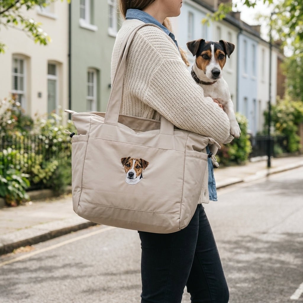 Custom Embroidered Pet Portrait Recycled Oversized Tote Bag - Lucy and Lola Shop
