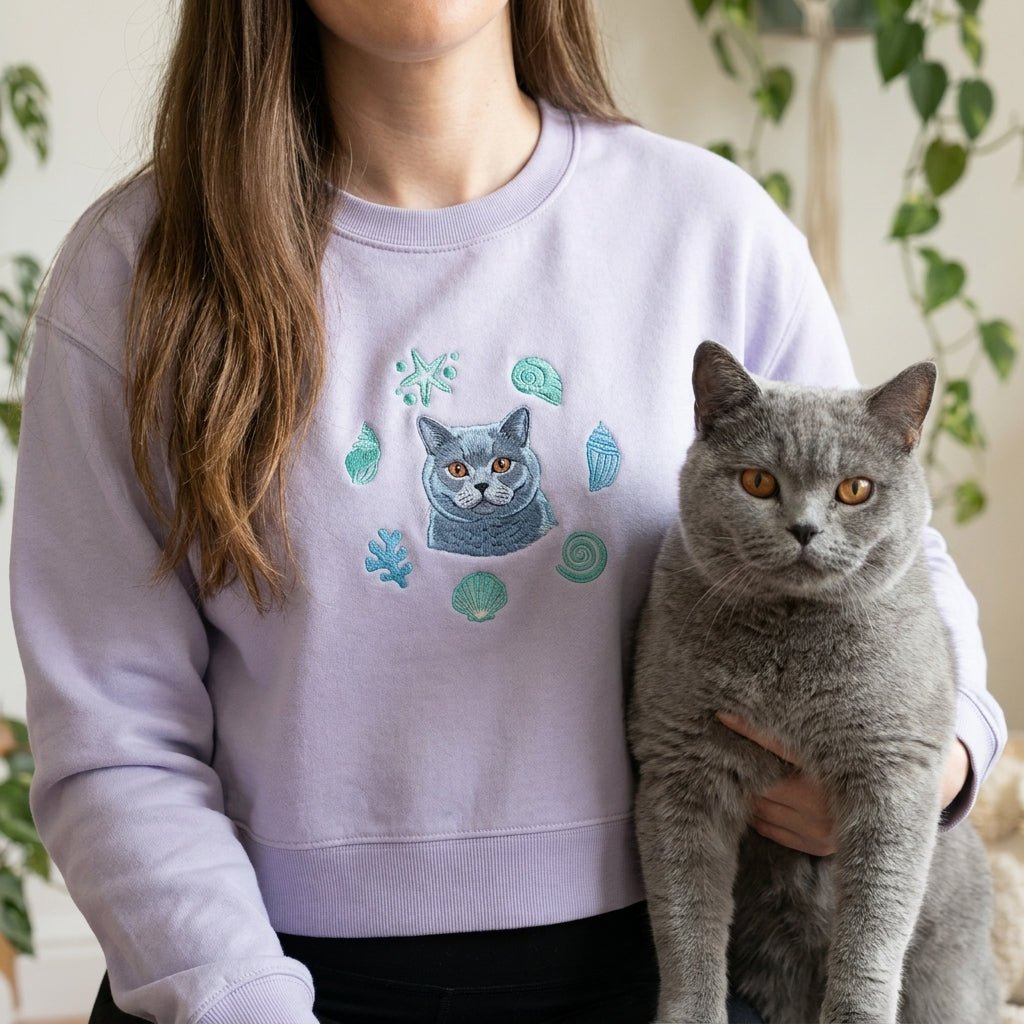 Custom Embroidered Pet Portrait Shells Organic Crop Sweatshirt - Lucy and Lola Shop