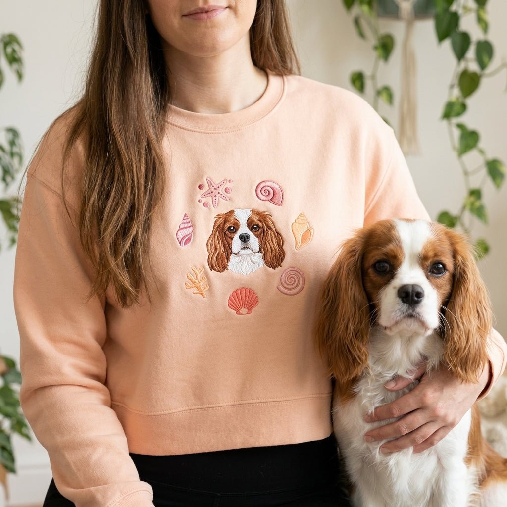 Custom Embroidered Pet Portrait Shells Organic Crop Sweatshirt - Lucy and Lola Shop