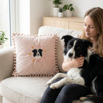 Custom Embroidered Pet Portrait Velvet Pom Pom Cushion - Lucy and Lola Shop