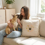 Custom Embroidered Pet Portrait Velvet Pom Pom Cushion - Lucy and Lola Shop