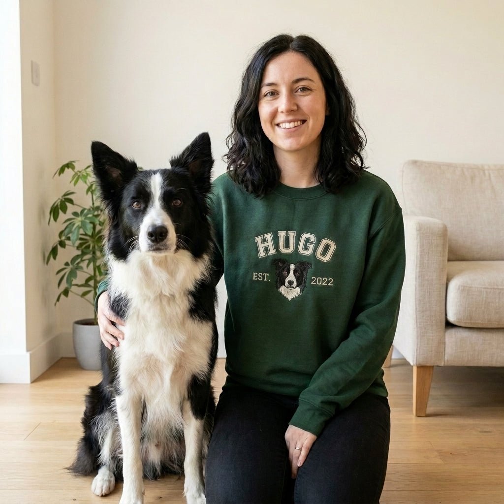 Custom Pet Portrait Embroidered College Sweatshirt - Lucy and Lola Shop