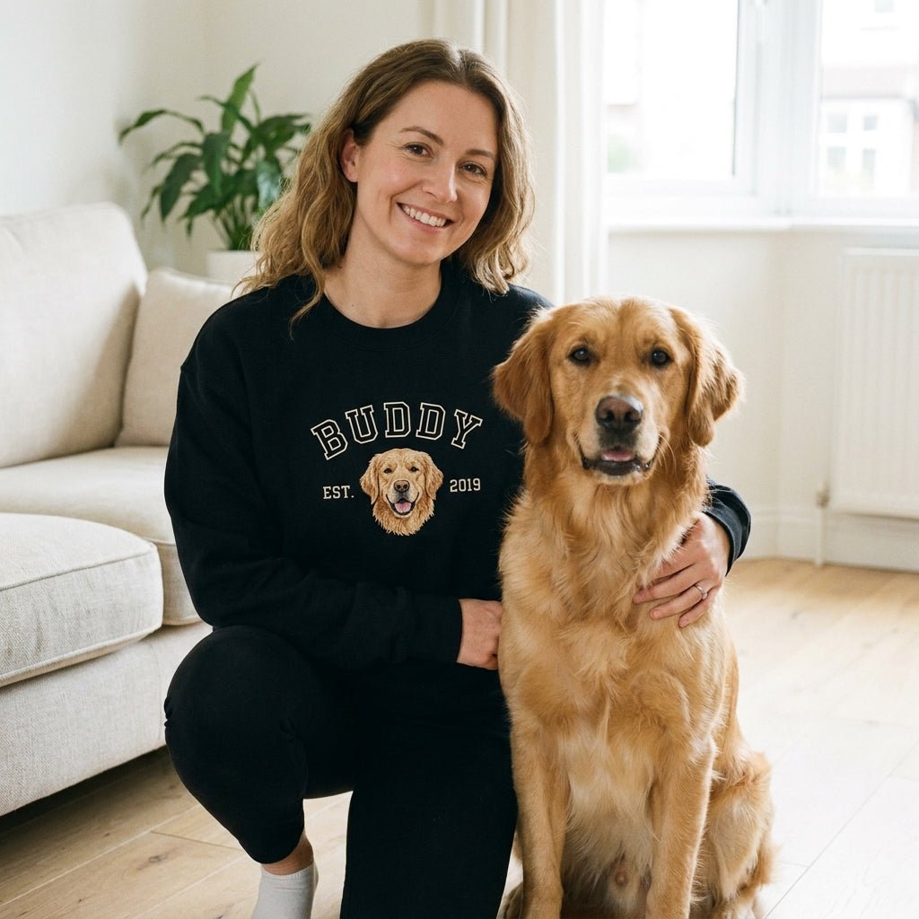 Custom Pet Portrait Embroidered College Sweatshirt - Lucy and Lola Shop
