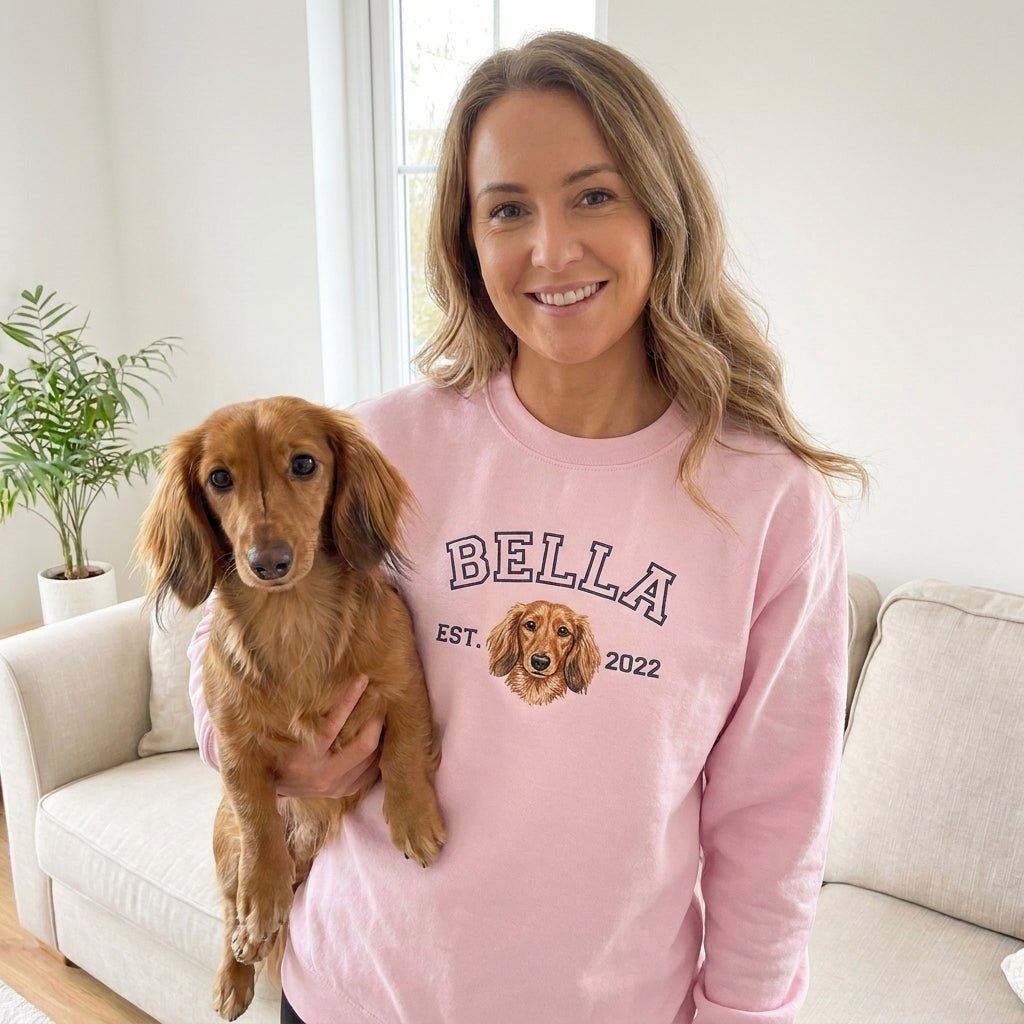 Custom Pet Portrait Embroidered College Sweatshirt - Lucy and Lola Shop