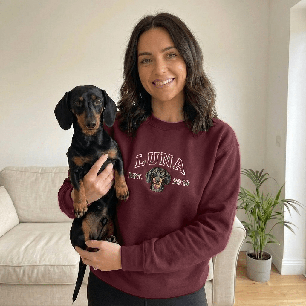 Custom Pet Portrait Embroidered College Sweatshirt - Lucy and Lola Shop