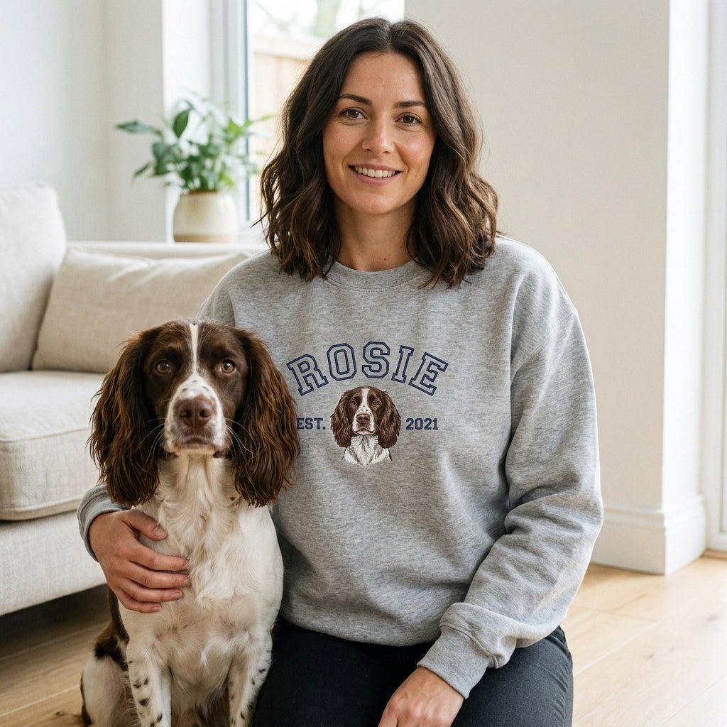 Custom Pet Portrait Embroidered College Sweatshirt - Lucy and Lola Shop