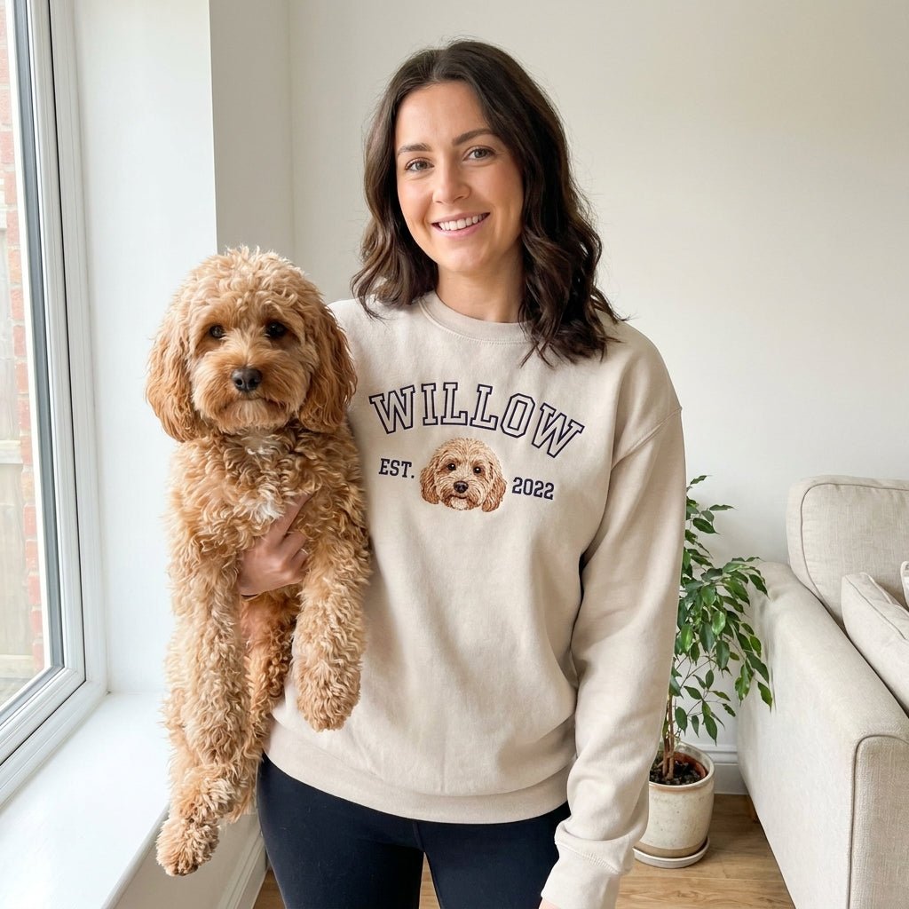 Custom Pet Portrait Embroidered College Sweatshirt - Lucy and Lola Shop