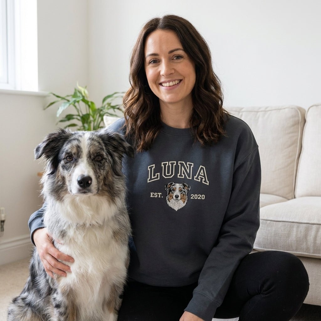 Custom Pet Portrait Embroidered College Sweatshirt - Lucy and Lola Shop