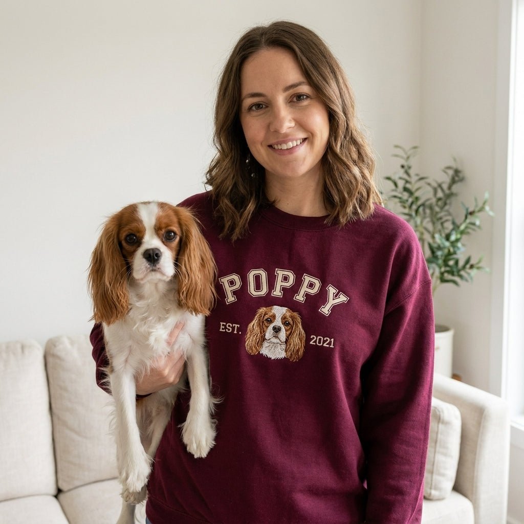 Custom Pet Portrait Embroidered College Sweatshirt - Lucy and Lola Shop