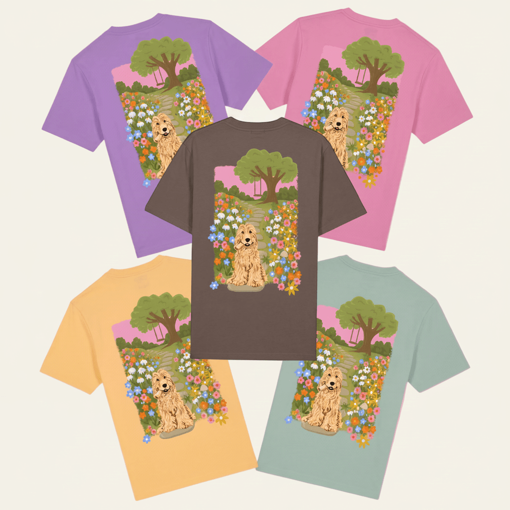 Custom Pet Portrait Printed Flower Garden T-shirt - Lucy and Lola Shop