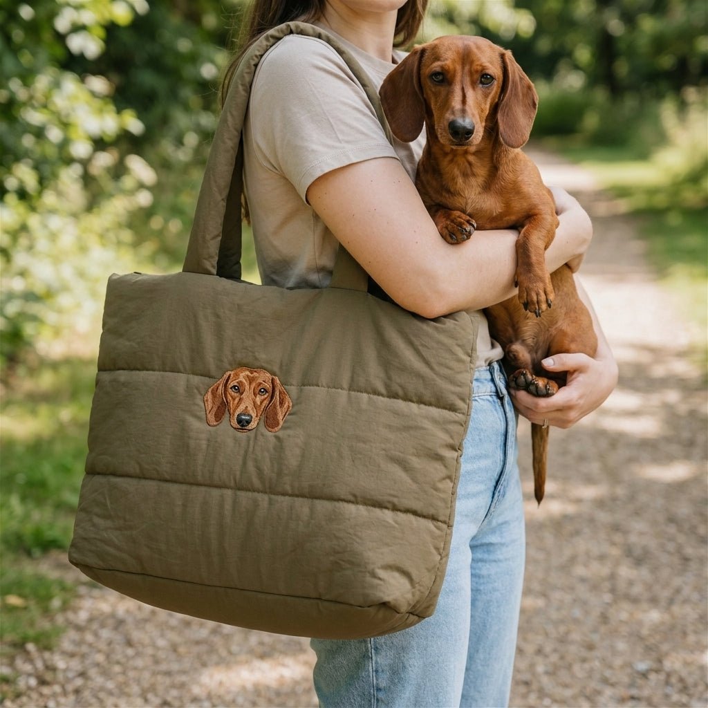 Custom Pet Quilted Tote Bag with Embroidered Portrait - Lucy and Lola Shop