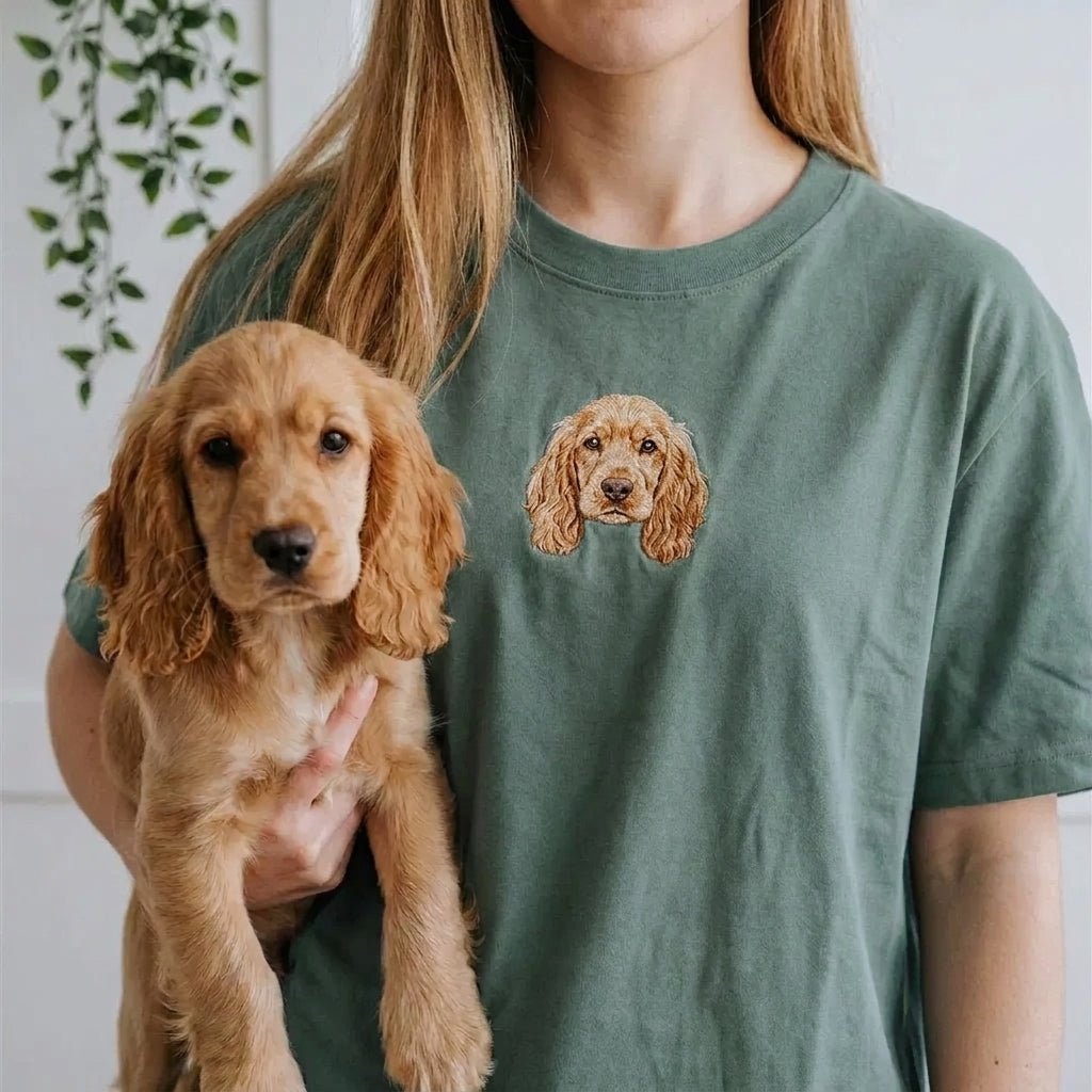 Custom Pet T-Shirt with Embroidered Portrait - Lucy and Lola Shop