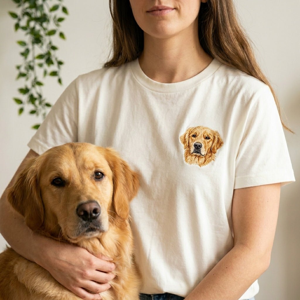 Custom Pet T-Shirt with Embroidered Portrait - Lucy and Lola Shop
