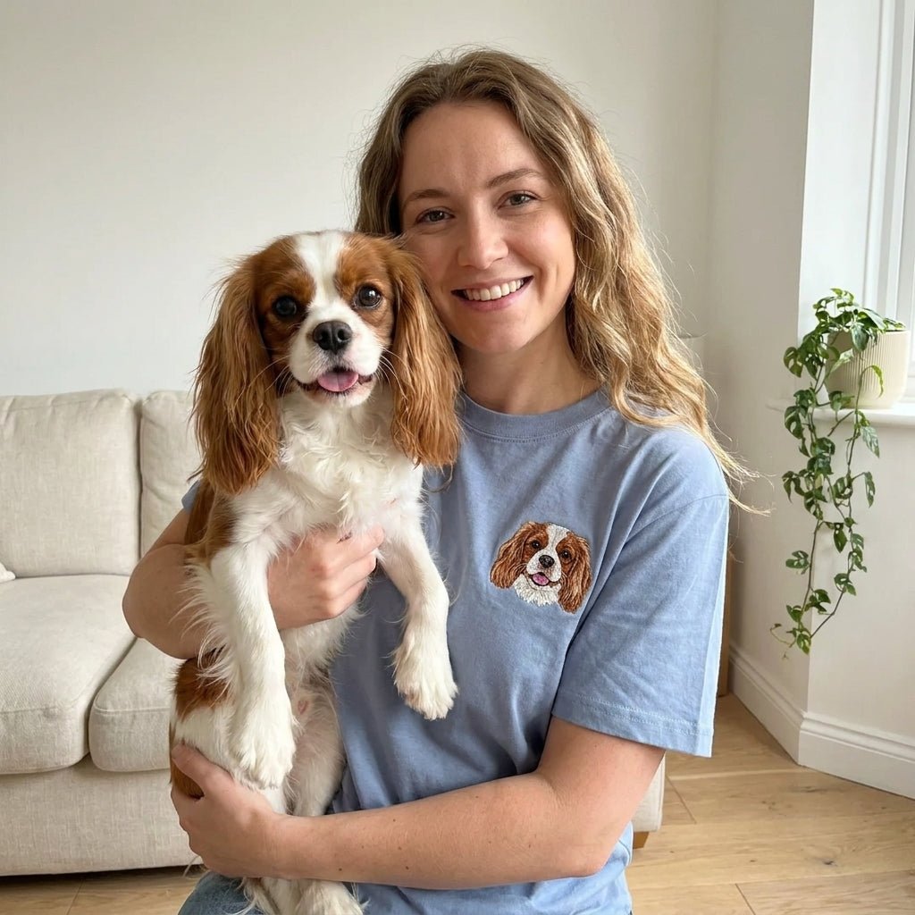 Custom Pet T-Shirt with Embroidered Portrait - Lucy and Lola Shop