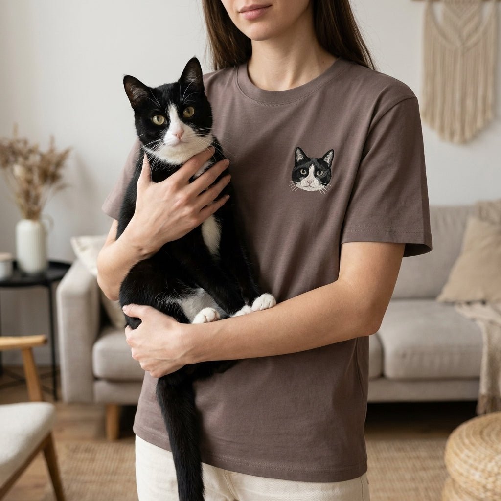 Custom Pet T-Shirt with Embroidered Portrait - Lucy and Lola Shop