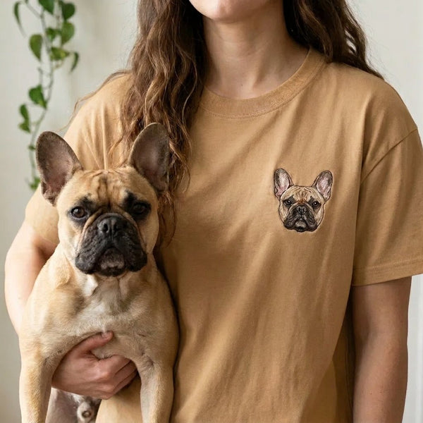 Custom Pet T-Shirt with Embroidered Portrait - Lucy and Lola Shop