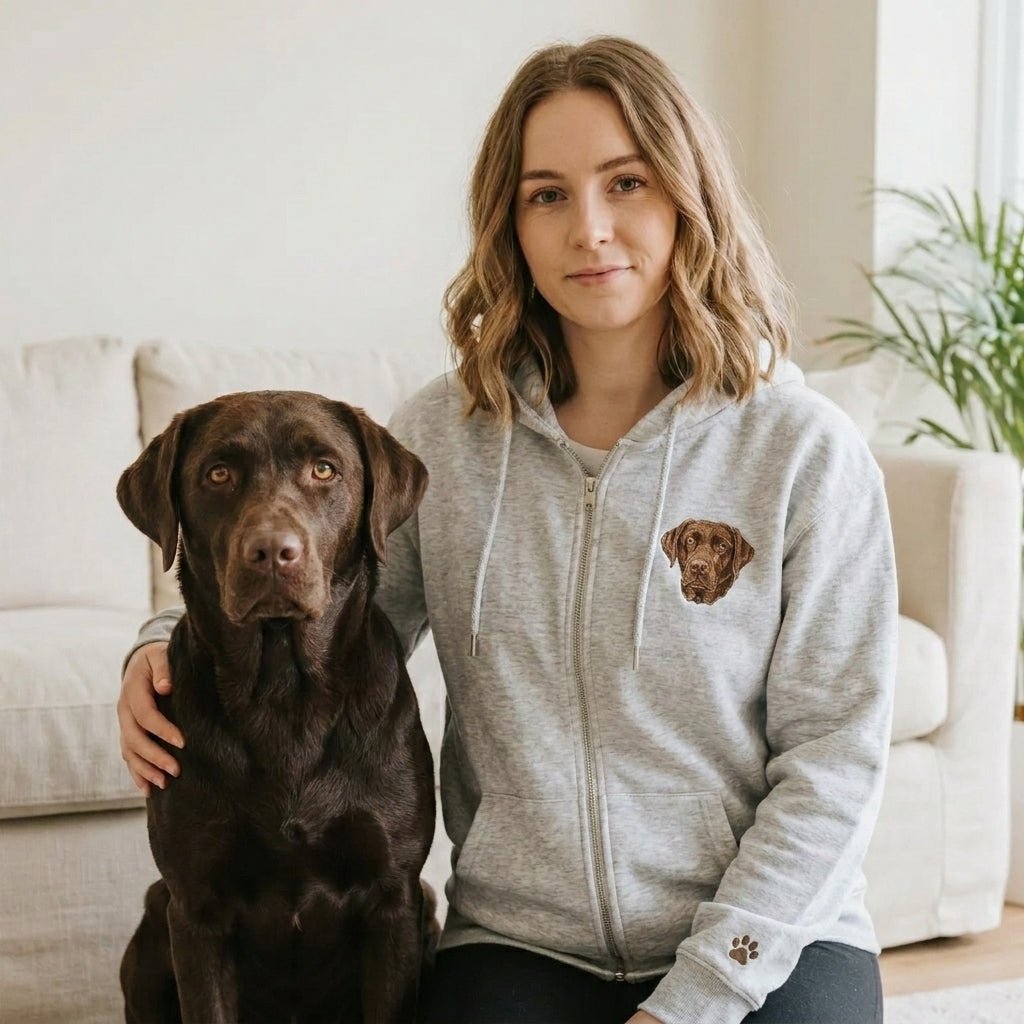Custom Pet Zip up Hoodie with Embroidered Portrait - Lucy and Lola Shop