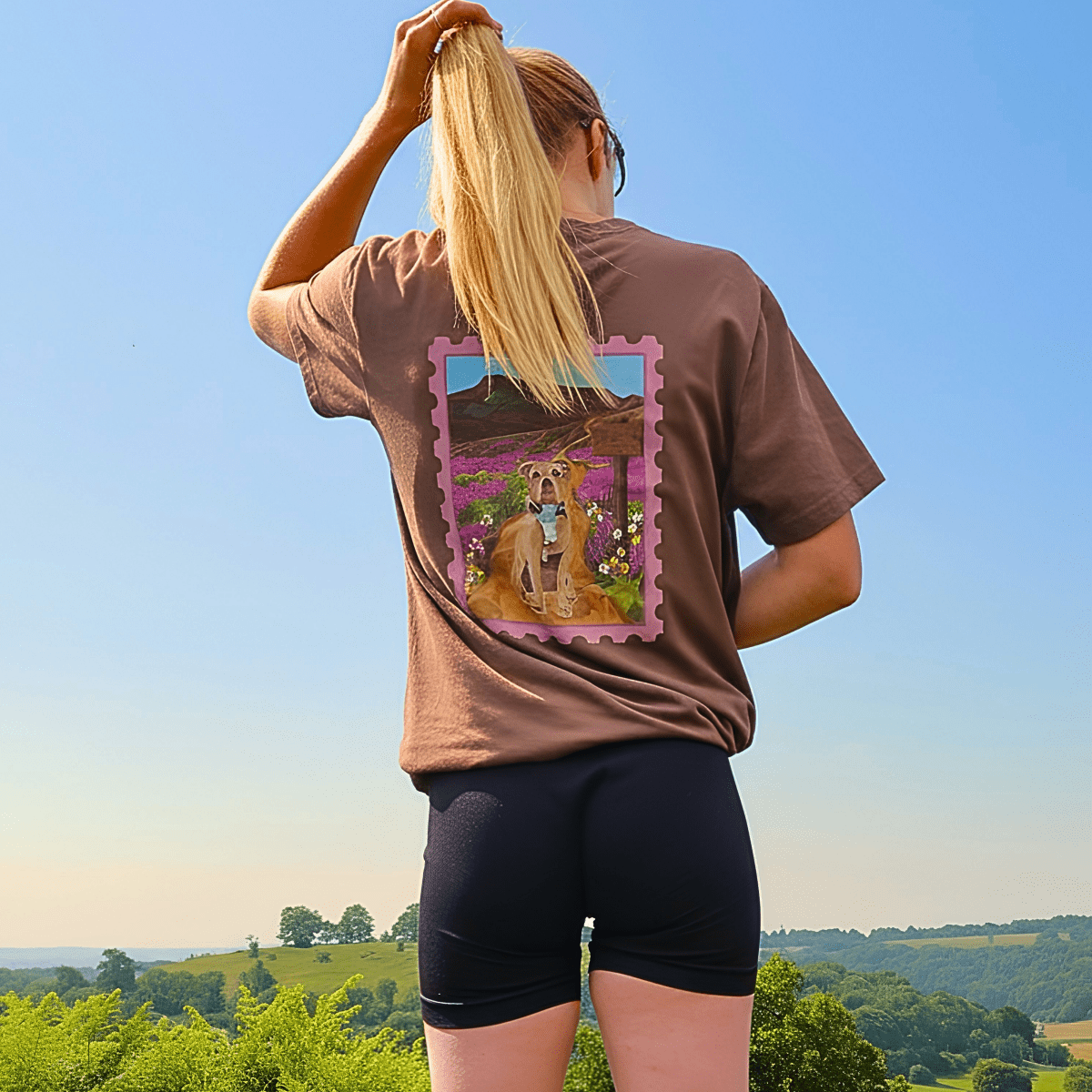 Custom Postcard Style Pet Portrait Printed Hiking T-shirt - Lucy and Lola Shop
