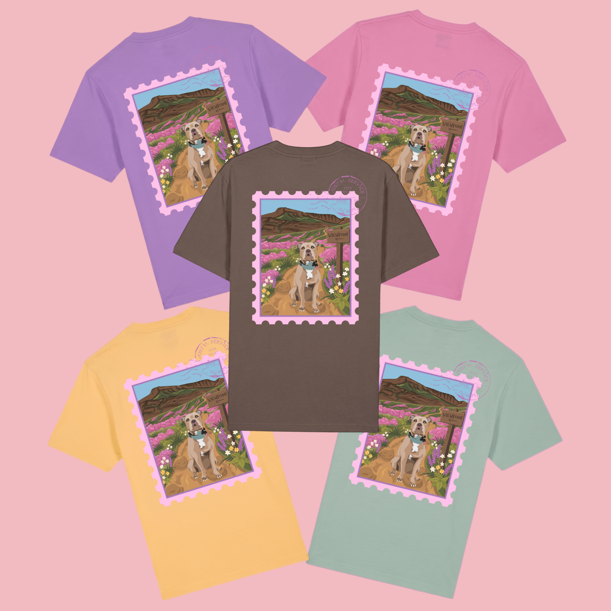 Custom Postcard Style Pet Portrait Printed Hiking T-shirt - Lucy and Lola Shop