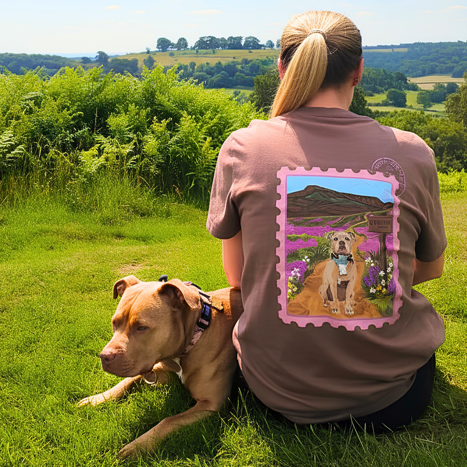 Custom Postcard Style Pet Portrait Printed Hiking T-shirt - Lucy and Lola Shop