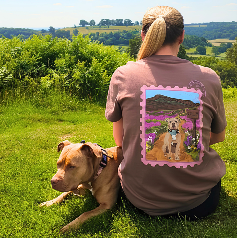 Custom Postcard Style Pet Portrait Printed Hiking T-shirt - Lucy and Lola Shop