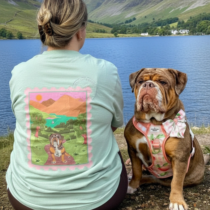 Custom Postcard Style Pet Portrait Printed Lake District T-shirt - Lucy and Lola Shop