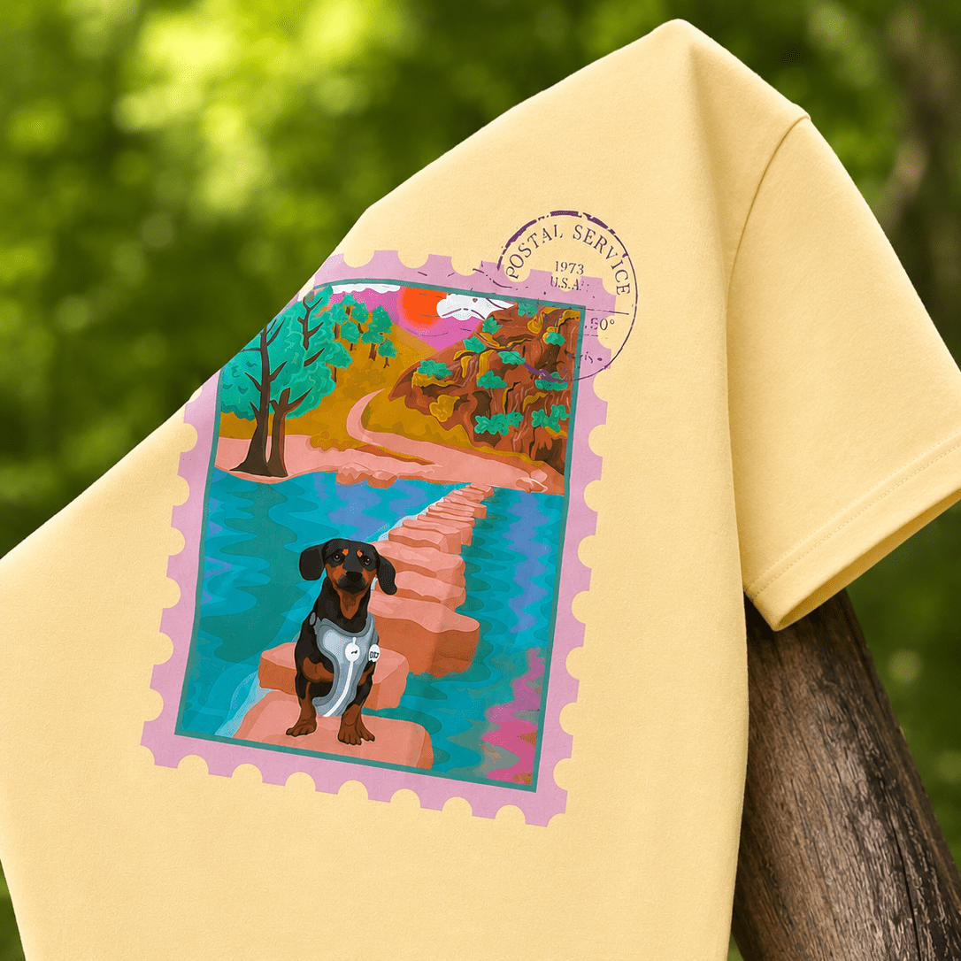 Custom Postcard Style Pet Portrait Printed Peak District T-shirt - Lucy and Lola Shop