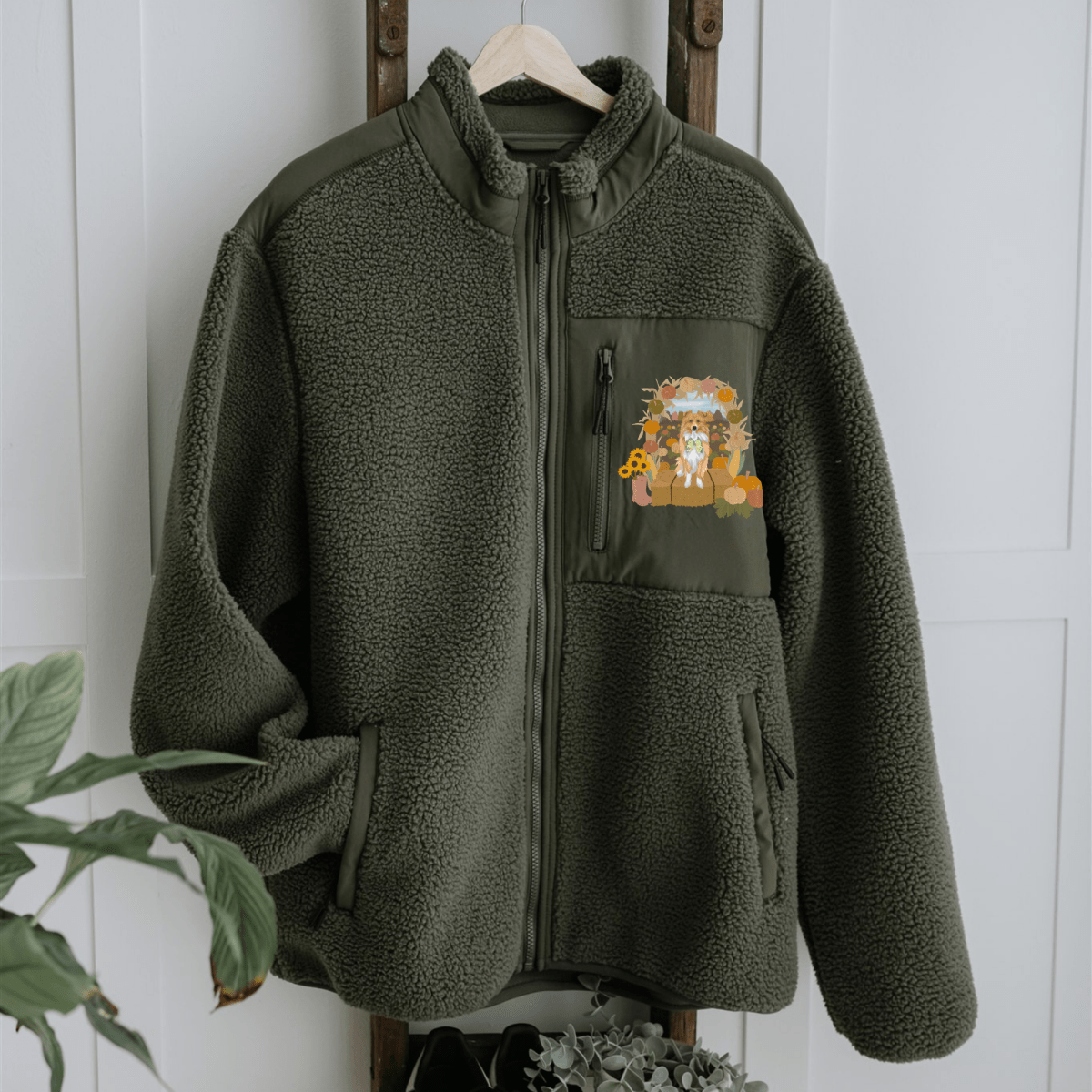 Custom Printed Pumpkin Patch Recycled Sherpa Jacket - Lucy and Lola Shop