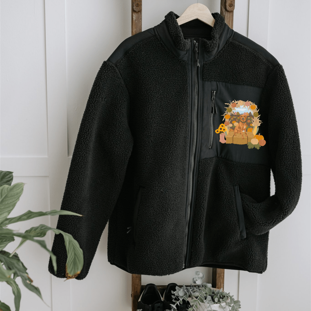 Custom Printed Pumpkin Patch Recycled Sherpa Jacket - Lucy and Lola Shop