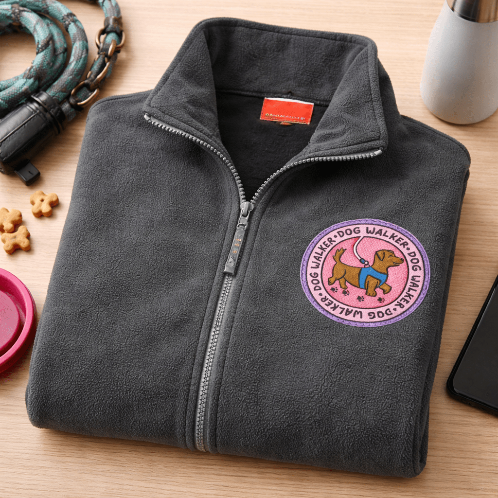 Embroidered Dog Walker Patch Polar Fleece Full - Zip Jacket - Lucy and Lola Shop
