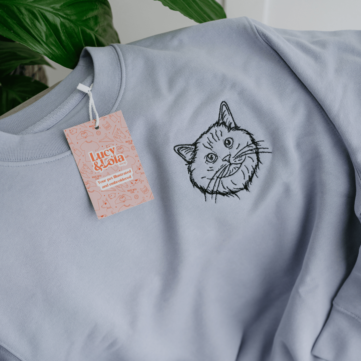 Embroidered Outline Pet Portrait Organic Sweatshirt - Lucy and Lola Shop