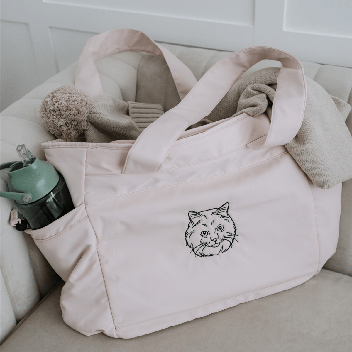 Embroidered Outline Pet Portrait Recycled Oversized Tote Bag - Lucy and Lola Shop