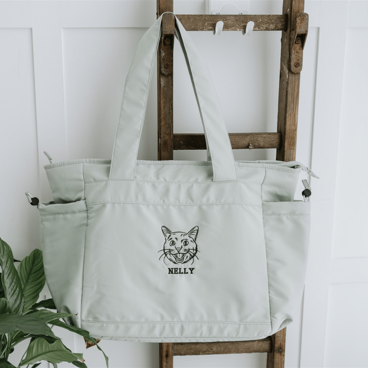 Embroidered Outline Pet Portrait Recycled Oversized Tote Bag - Lucy and Lola Shop