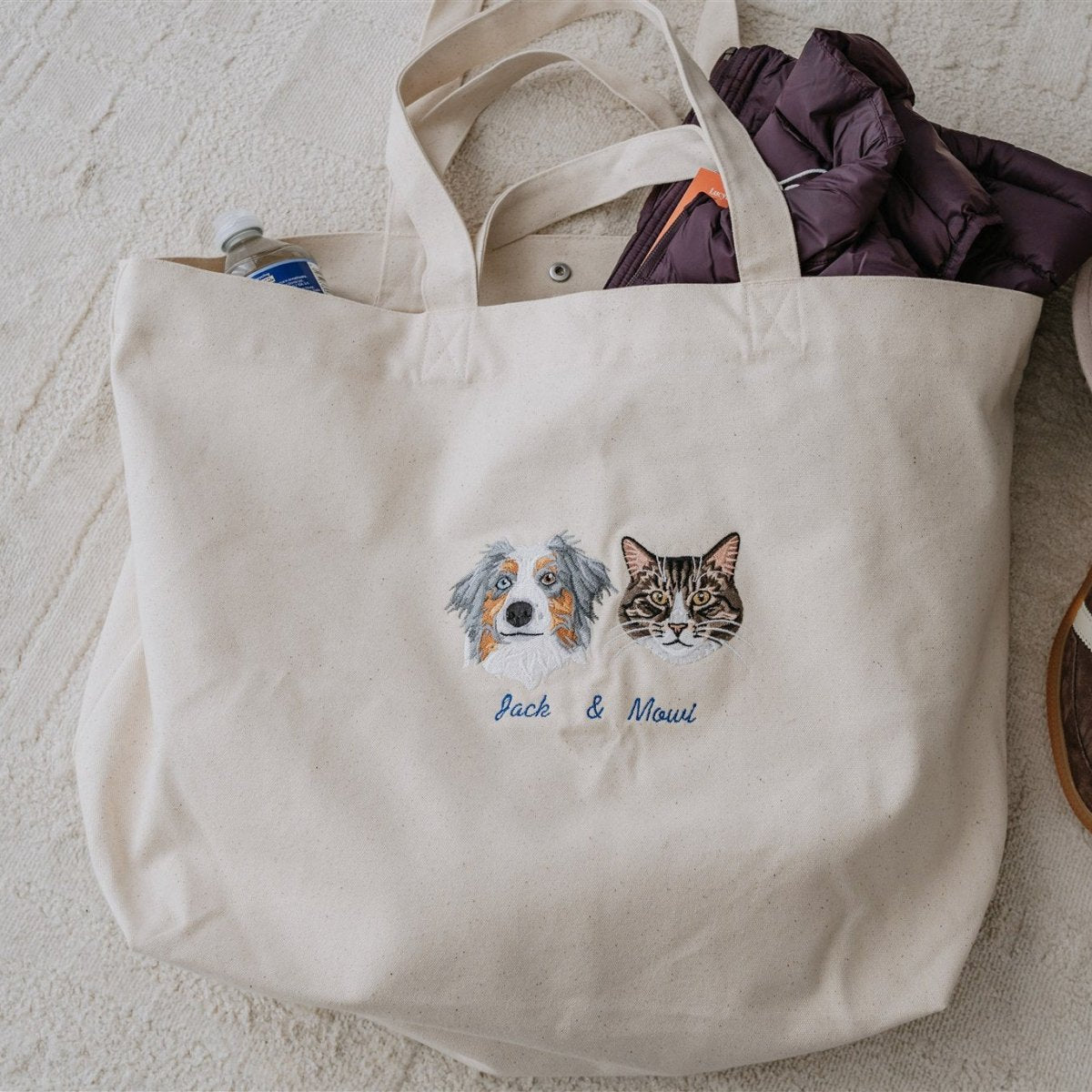 Embroidered Pet Portait Organic Canvas Shopper Bag - Lucy and Lola Shop