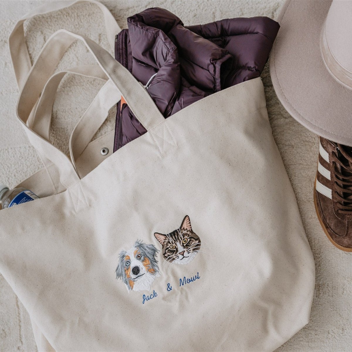 Embroidered Pet Portait Organic Canvas Shopper Bag - Lucy and Lola Shop